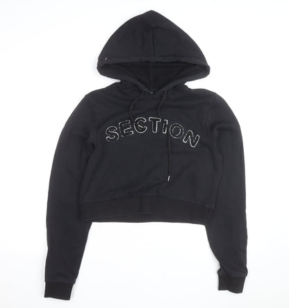 Section Womens Black Cropped Pullover Hoodie Size 10 Embellished Logo