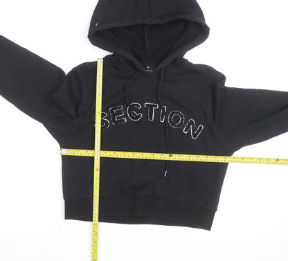 Section Womens Black Cropped Pullover Hoodie Size 10 Embellished Logo