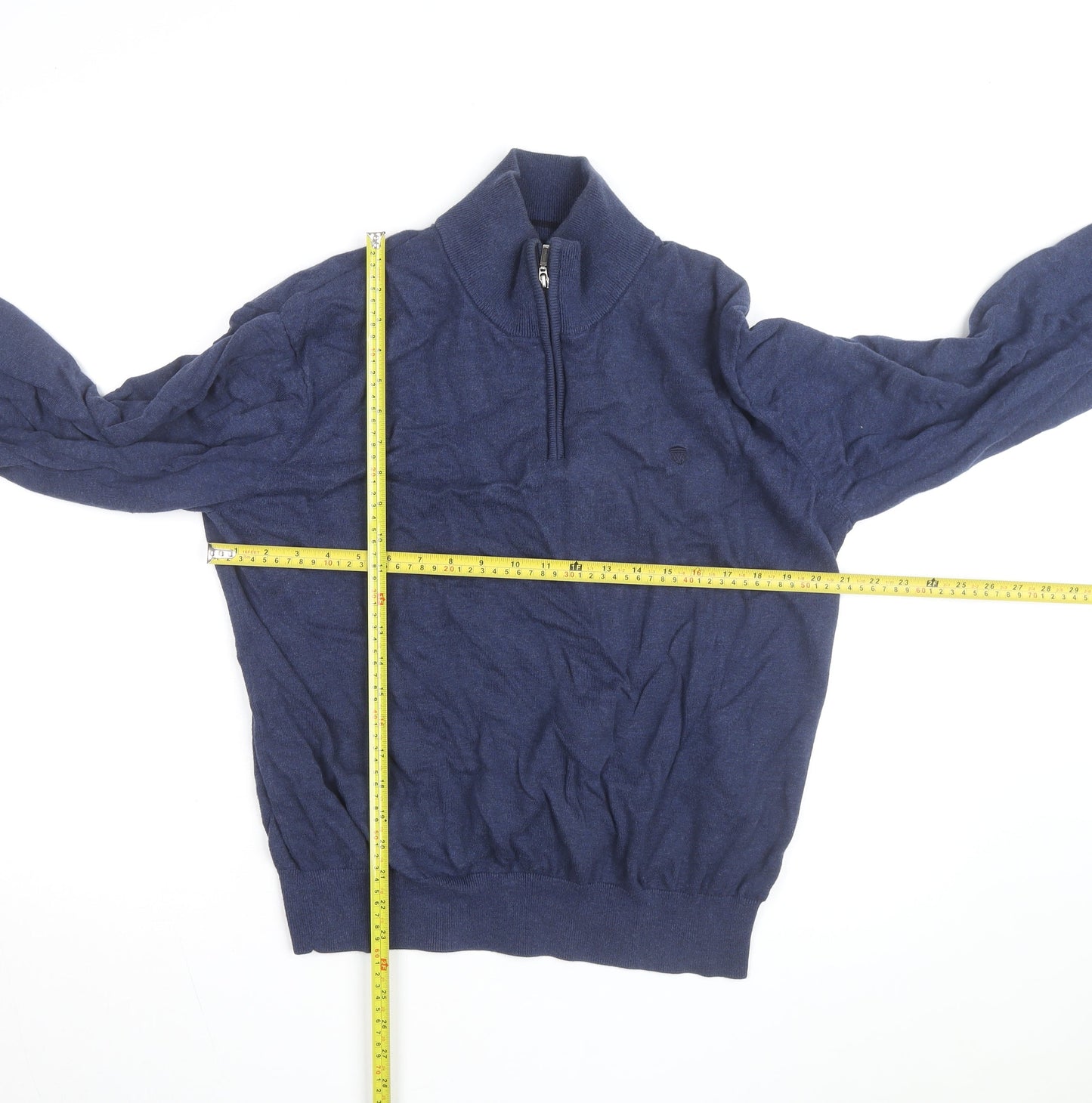 Mowbray Men's Blue Pima Cotton 1/4 Zip High Neck Jumper Size L