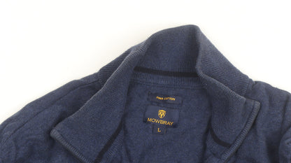 Mowbray Men's Blue Pima Cotton 1/4 Zip High Neck Jumper Size L