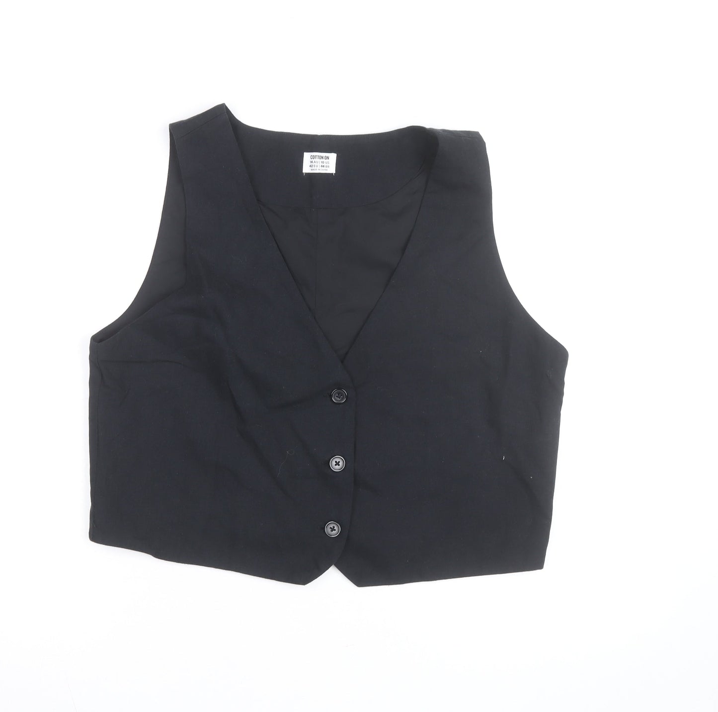Cotton On Men Black Waistcoat 42 Slim Fit Button Casual Twill