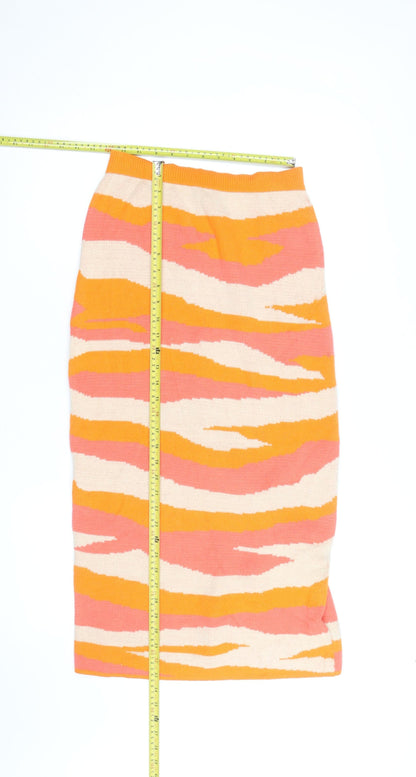 PrettyLittleThing Womens Orange Animal Print Knit Pencil Skirt L