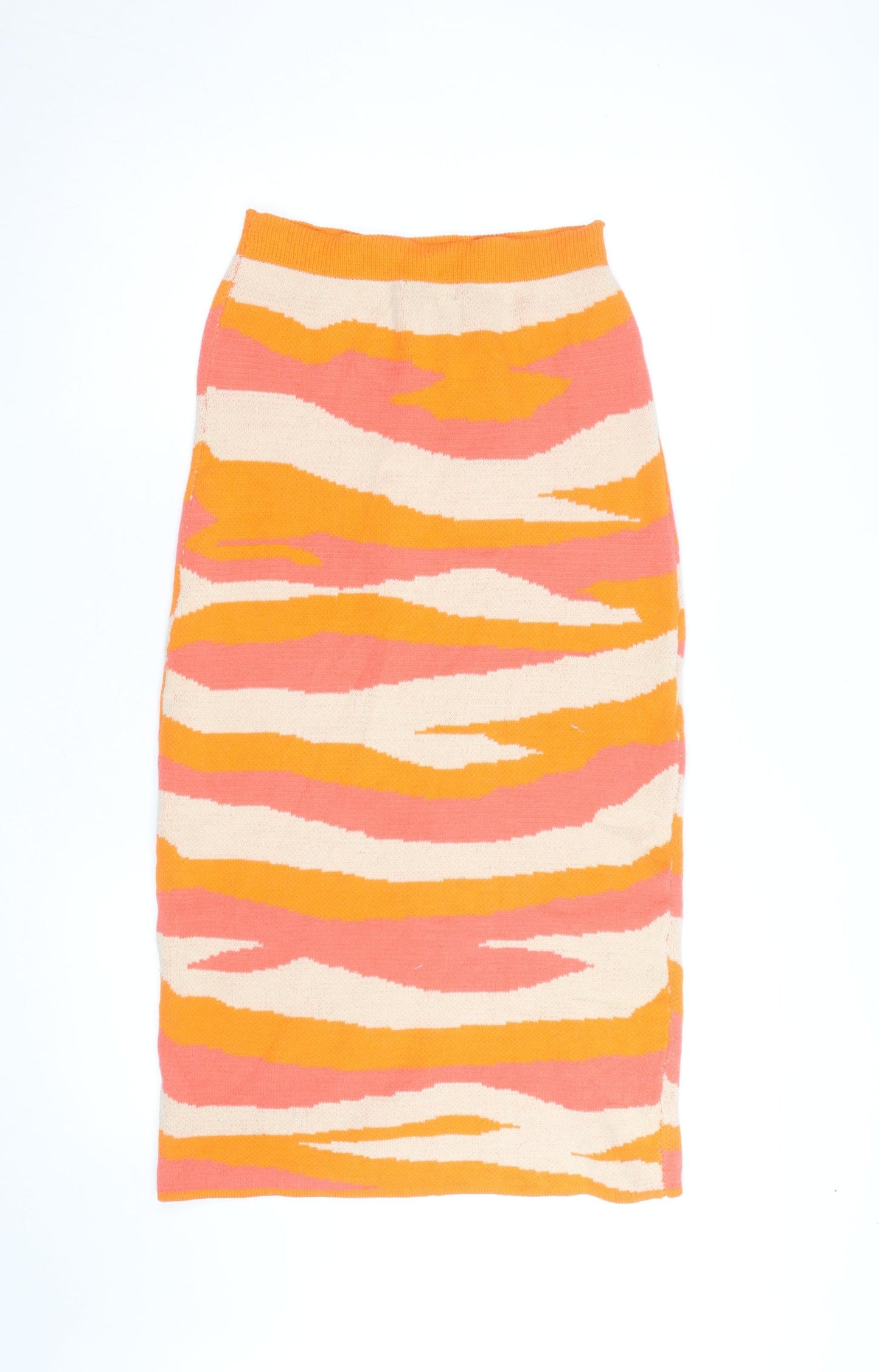 PrettyLittleThing Womens Orange Animal Print Knit Pencil Skirt L
