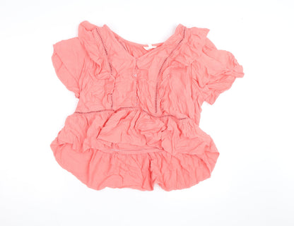 Marks and Spencer Women's Pink Ruffle Cotton Tunic Blouse Size 18