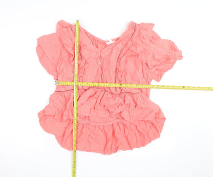 Marks and Spencer Women's Pink Ruffle Cotton Tunic Blouse Size 18