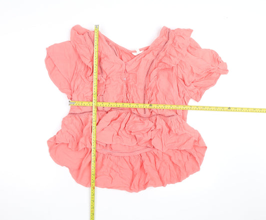 Marks and Spencer Women's Pink Ruffle Cotton Tunic Blouse Size 18