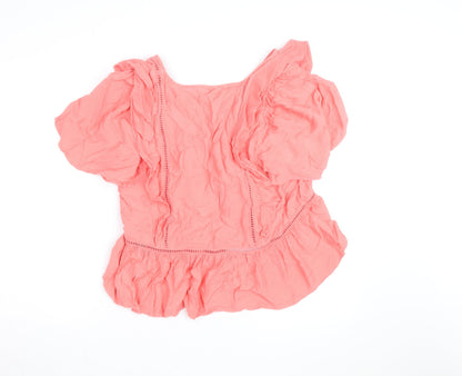 Marks and Spencer Women's Pink Ruffle Cotton Tunic Blouse Size 18