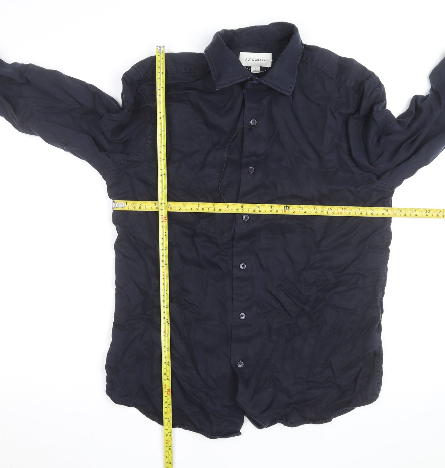 Marks and Spencer Autograph Men's Blue Lyocell Long Sleeve Shirt M