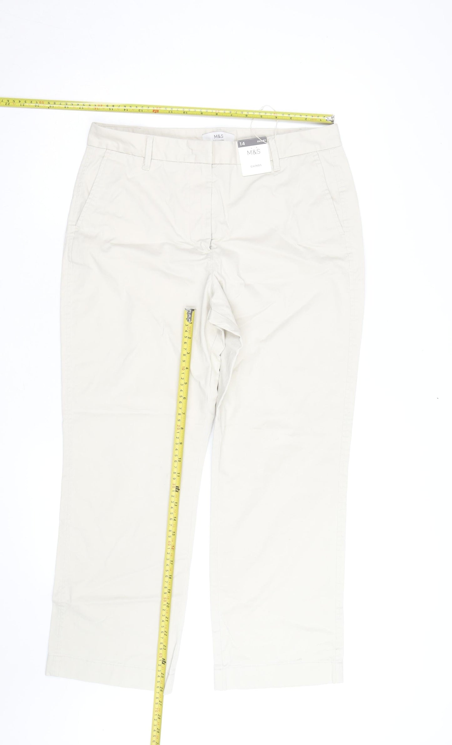 Marks and Spencer Womens Beige Chino Trousers Size 14 Short
