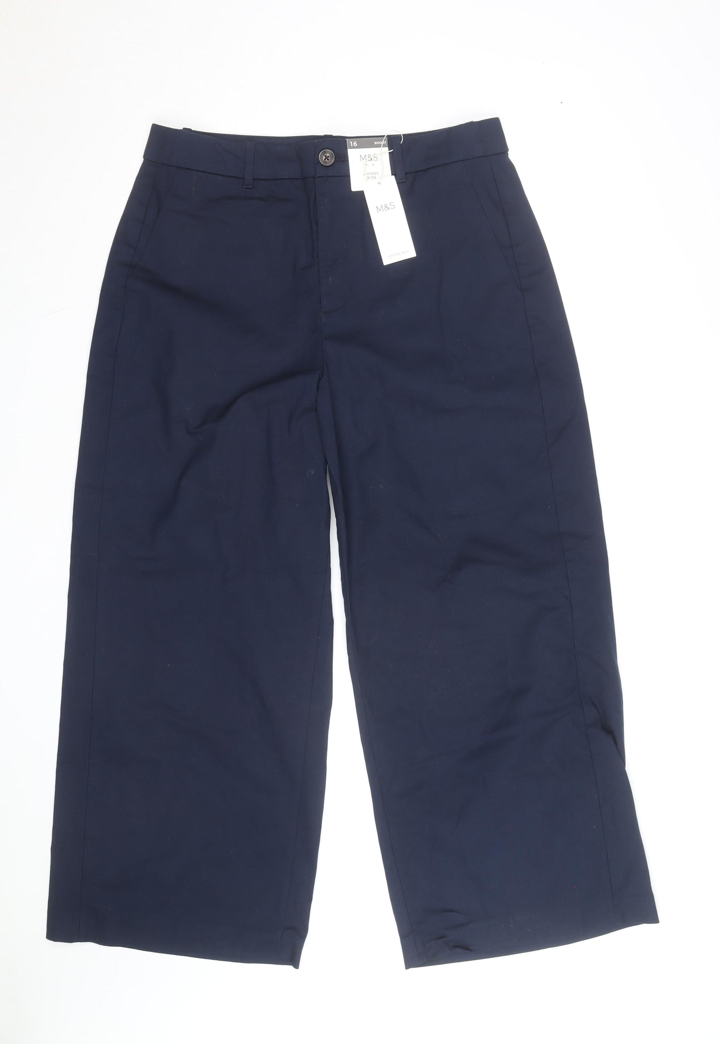 Marks and Spencer Women's Blue Cropped Wide-Leg Trousers Size 16