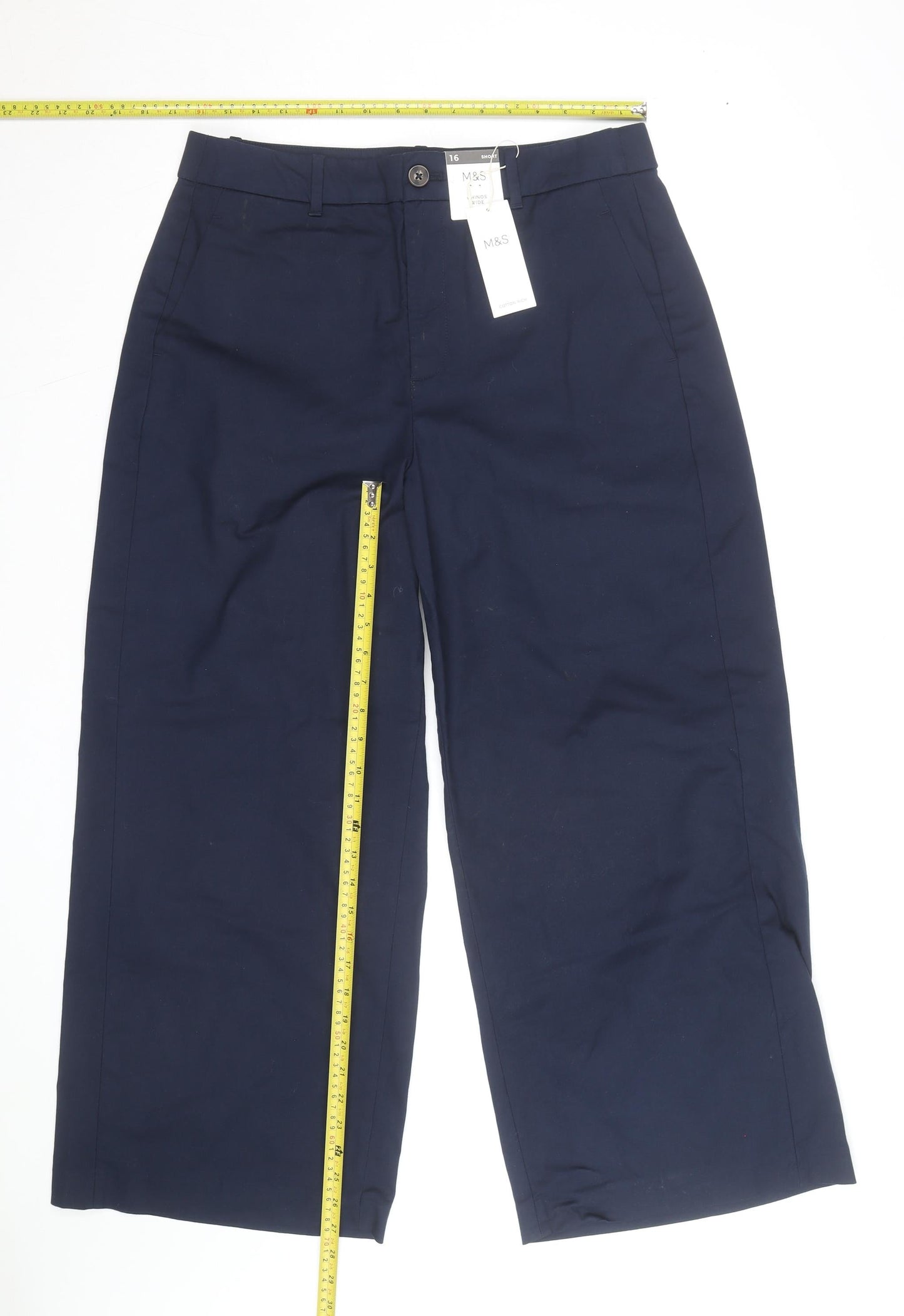Marks and Spencer Women's Blue Cropped Wide-Leg Trousers Size 16