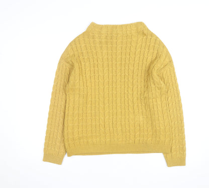 MNG Women Yellow Cable-Knit Mock Neck Long Sleeve Jumper Size 8