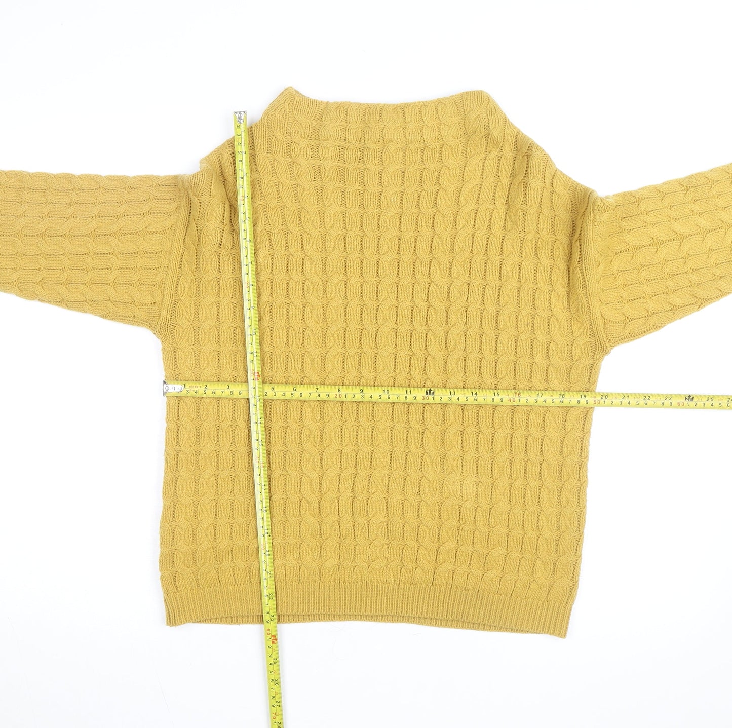 MNG Women Yellow Cable-Knit Mock Neck Long Sleeve Jumper Size 8
