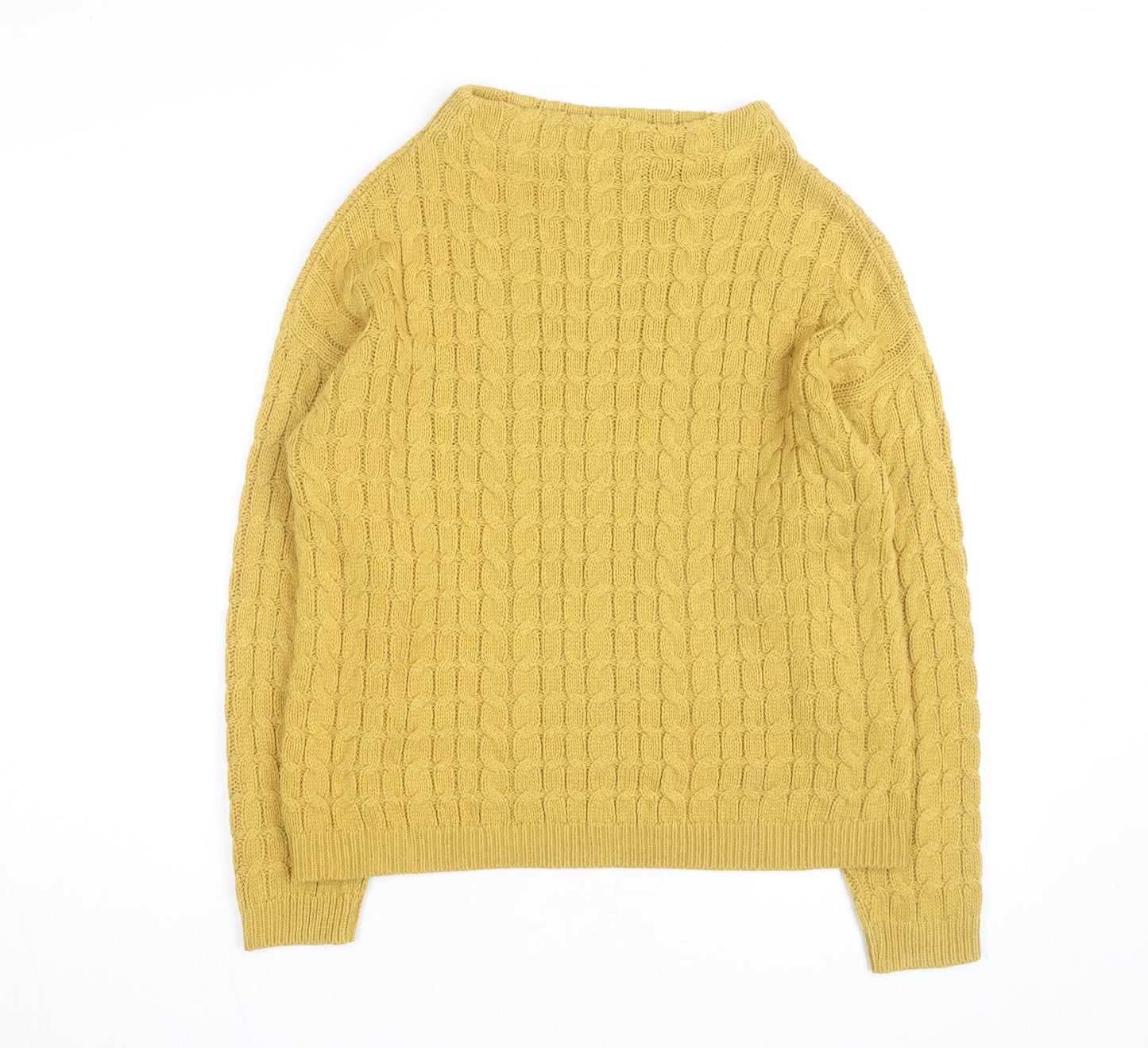 MNG Women Yellow Cable-Knit Mock Neck Long Sleeve Jumper Size 8