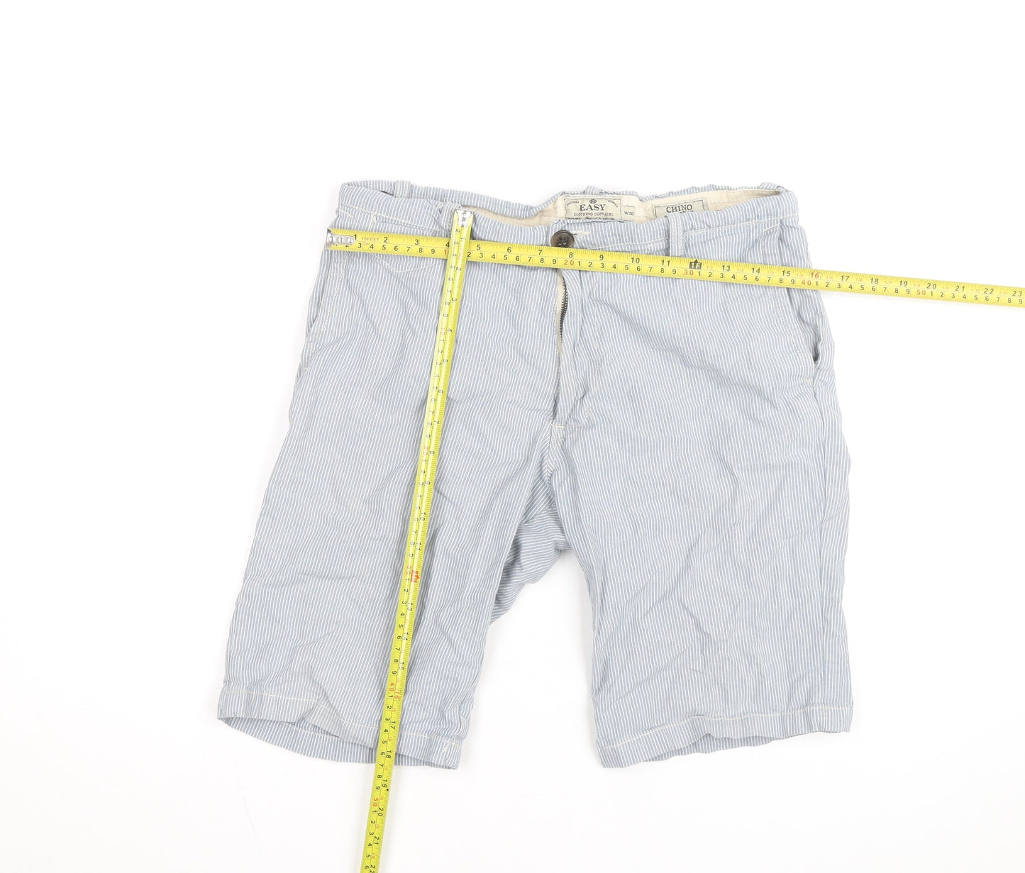 EASY Men’s Blue Striped Chino Shorts Size M 30in Casual Summer Style