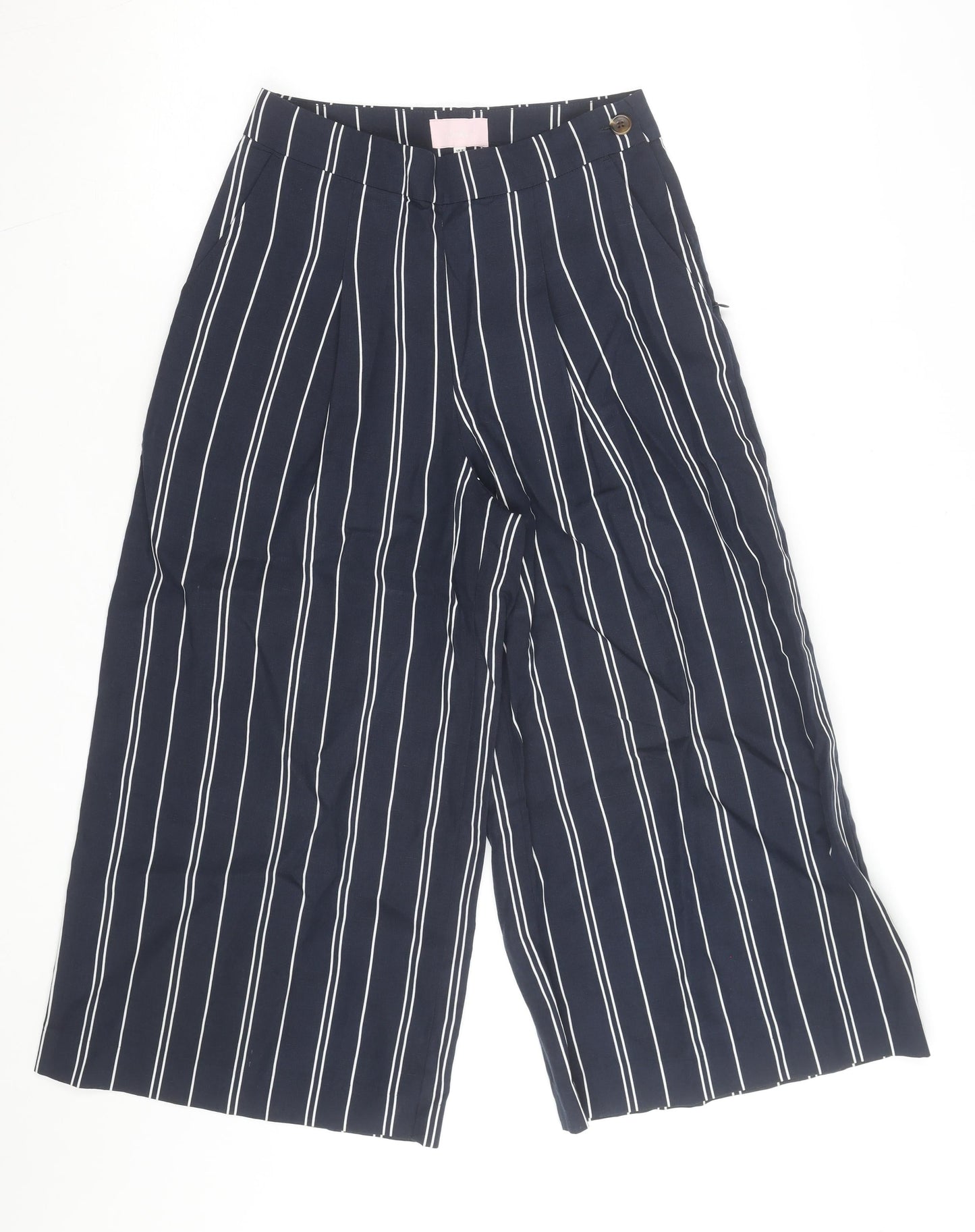 Joules Women’s Blue Striped Linen Blend Wide-Leg Trousers Size 12