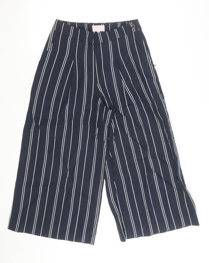 Joules Women’s Blue Striped Linen Blend Wide-Leg Trousers Size 12