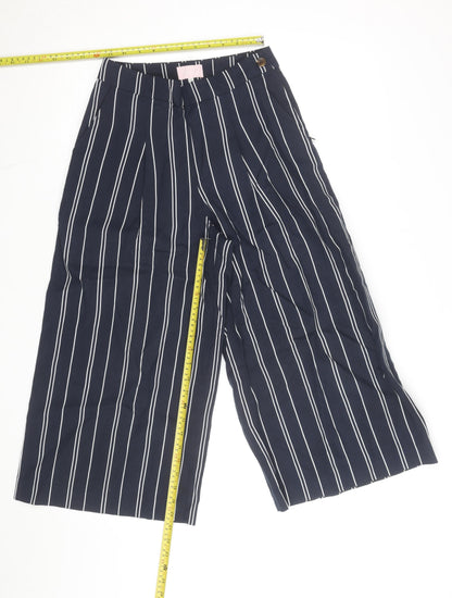 Joules Women’s Blue Striped Linen Blend Wide-Leg Trousers Size 12