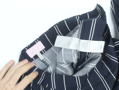 Joules Women’s Blue Striped Linen Blend Wide-Leg Trousers Size 12