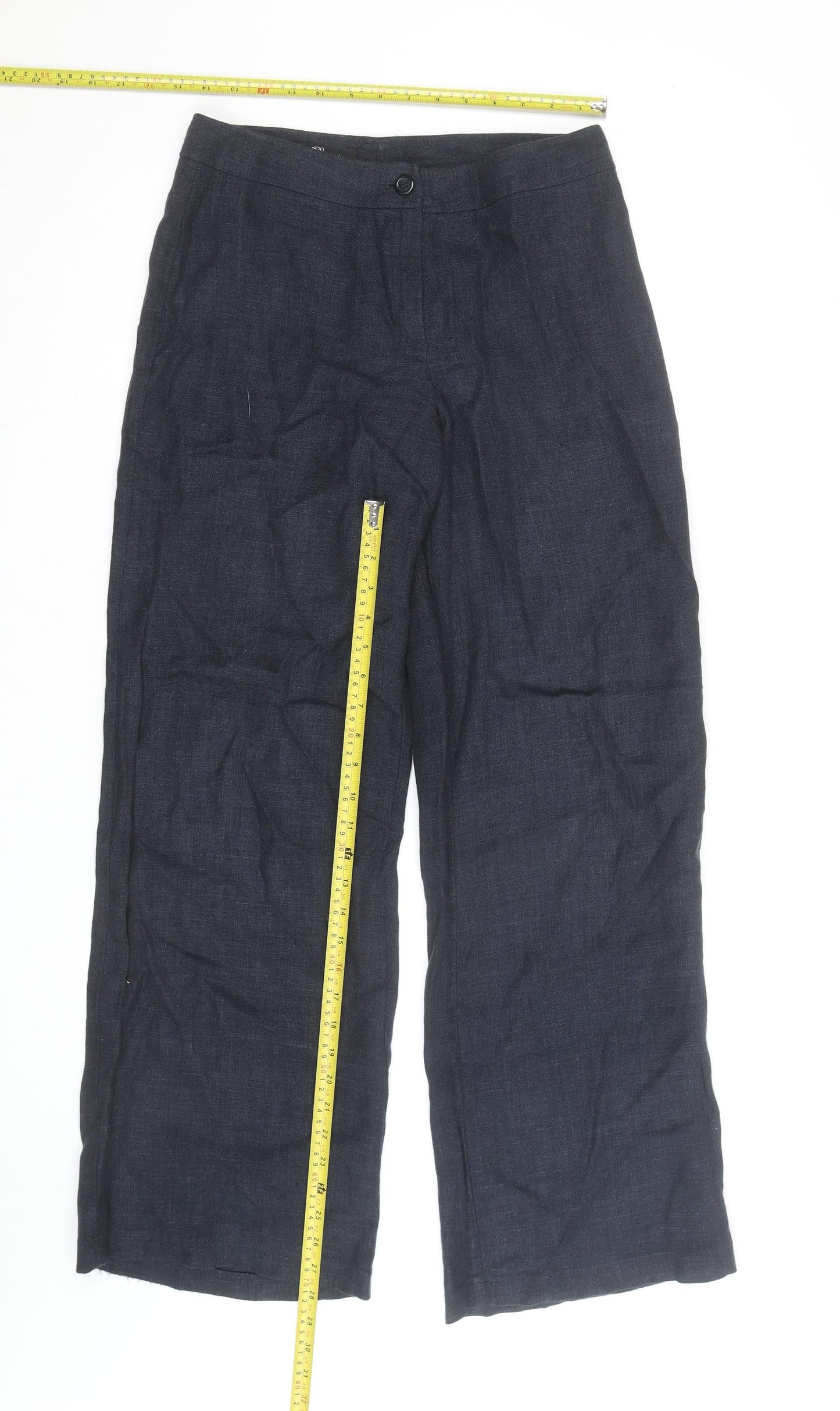 Peruzzi Women's Blue Linen Blend Wide-Leg Trousers Size 12