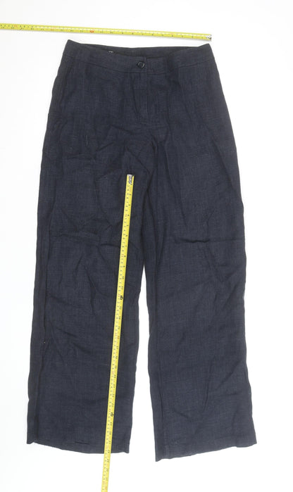 Peruzzi Women's Blue Linen Blend Wide-Leg Trousers Size 12