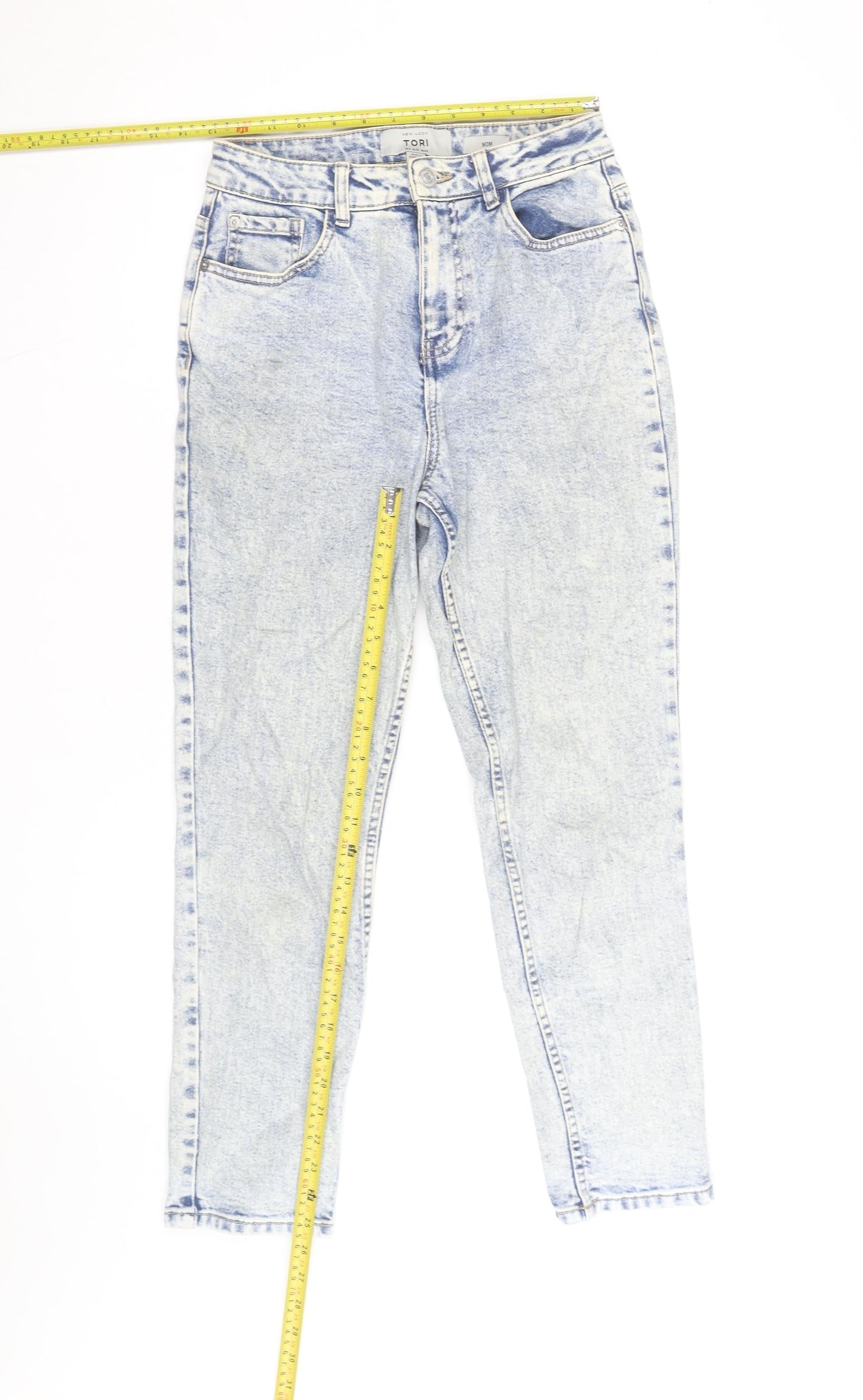 New Look Women Blue Acid Wash Mom Jeans Size 8 High Rise Denim