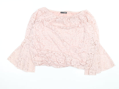 Quiz Women Pink Lace Off Shoulder Bell Sleeve Blouse M