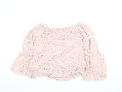 Quiz Women Pink Lace Off Shoulder Bell Sleeve Blouse M