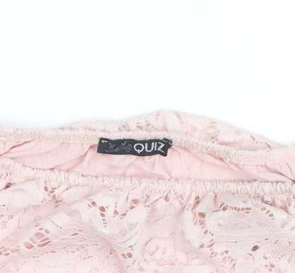 Quiz Women Pink Lace Off Shoulder Bell Sleeve Blouse M