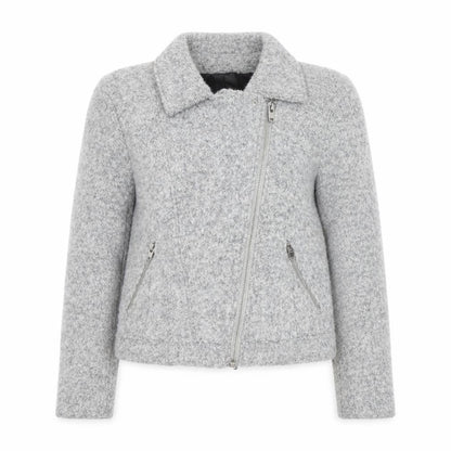 H&M Divided Women’s Grey Wool Biker Jacket Size 10 Lined Zip Style