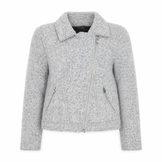 H&M Divided Women’s Grey Wool Biker Jacket Size 10 Lined Zip Style