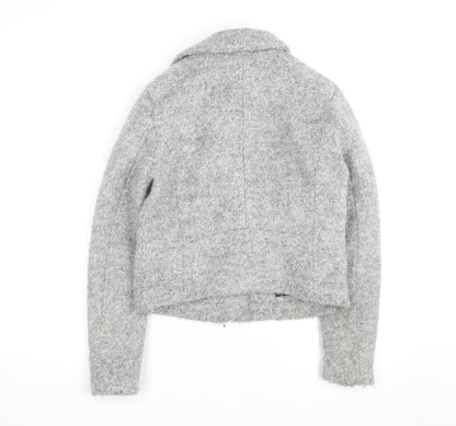 H&M Divided Women’s Grey Wool Biker Jacket Size 10 Lined Zip Style