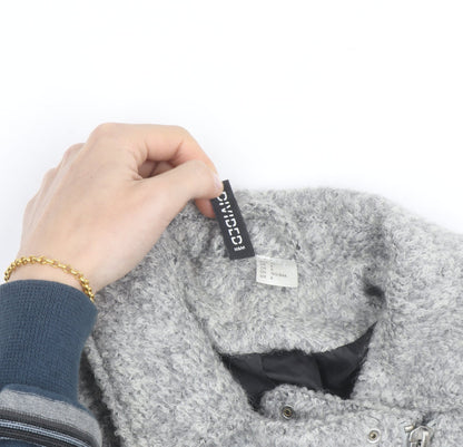 H&M Divided Women’s Grey Wool Biker Jacket Size 10 Lined Zip Style