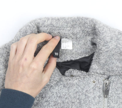 H&M Divided Women’s Grey Wool Biker Jacket Size 10 Lined Zip Style