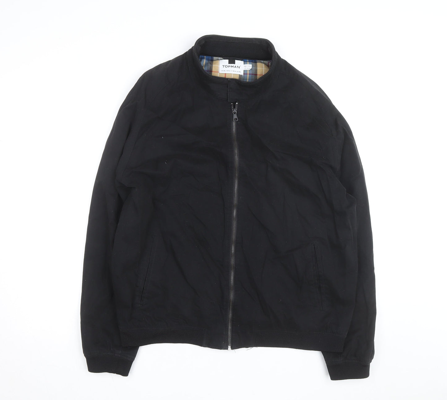 Topman Men's Black Bomber Jacket 2XL Cotton Blend Stand-Up Collar