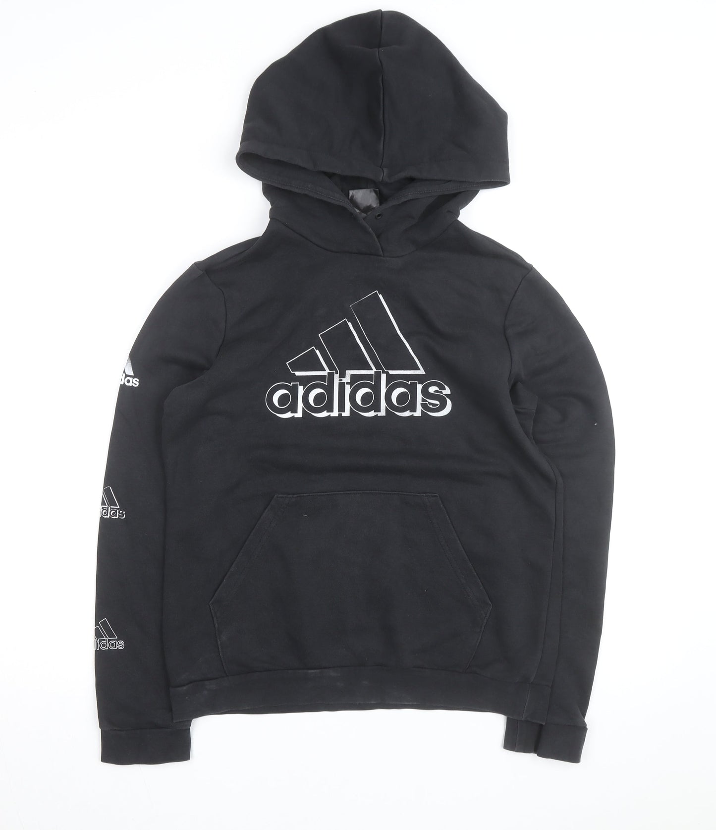 Adidas Boys Black Pullover Hoodie Medium 12-14 Years AEROREADY Logo Sweatshirt