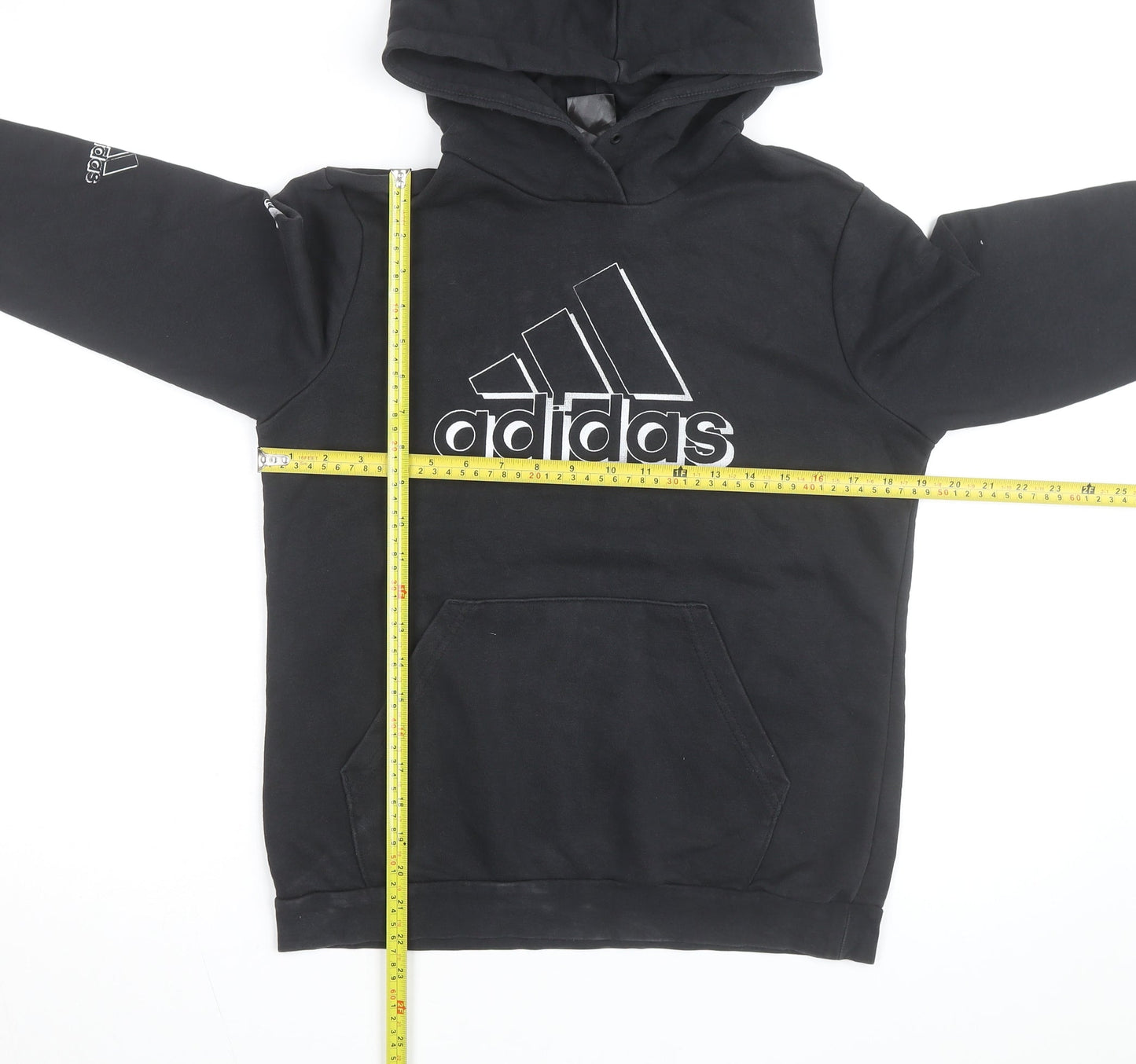 Adidas Boys Black Pullover Hoodie Medium 12-14 Years AEROREADY Logo Sweatshirt