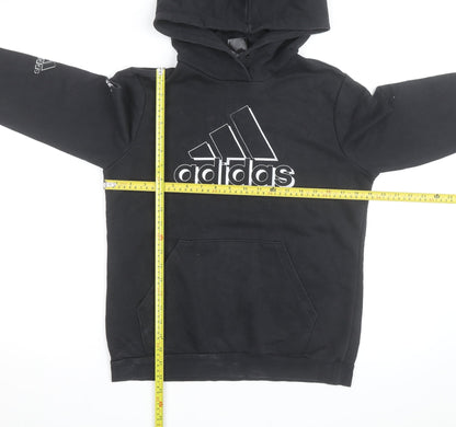 Adidas Boys Black Pullover Hoodie Medium 12-14 Years AEROREADY Logo Sweatshirt