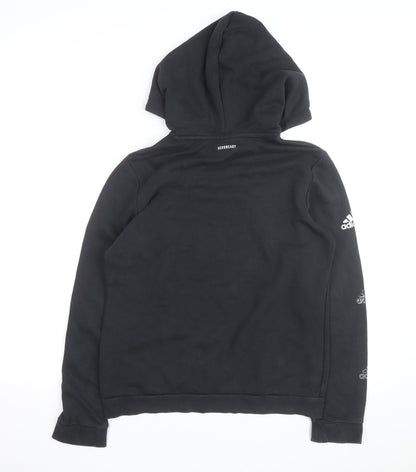 Adidas Boys Black Pullover Hoodie Medium 12-14 Years AEROREADY Logo Sweatshirt
