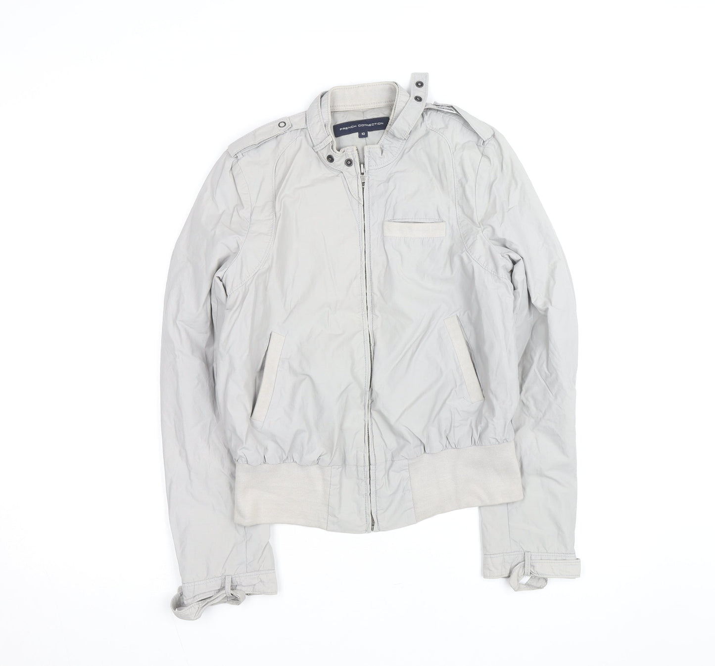 French Connection Women’s Grey Bomber Jacket Size 10 Cotton Blend