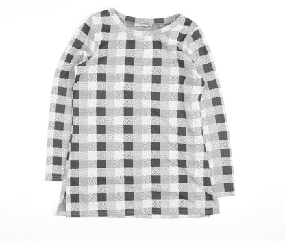 Alexara Women's Grey Check Long Sleeve Tunic Blouse Size S