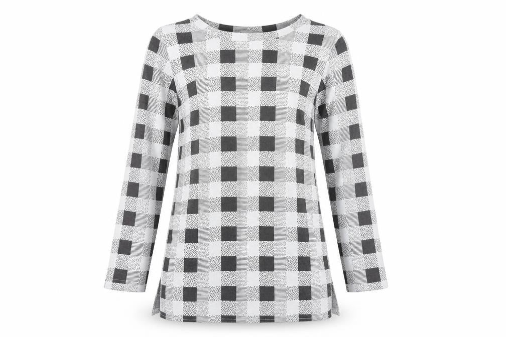 Alexara Women's Grey Check Long Sleeve Tunic Blouse Size S