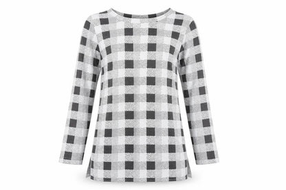 Alexara Women's Grey Check Long Sleeve Tunic Blouse Size S