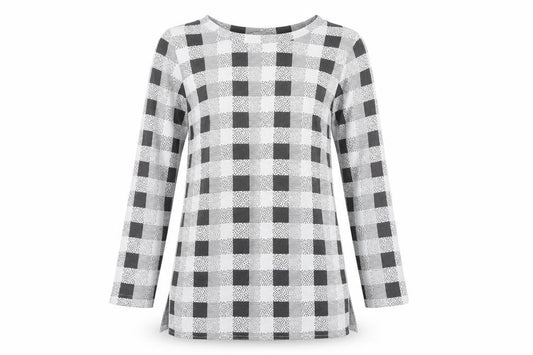 Alexara Women's Grey Check Long Sleeve Tunic Blouse Size S