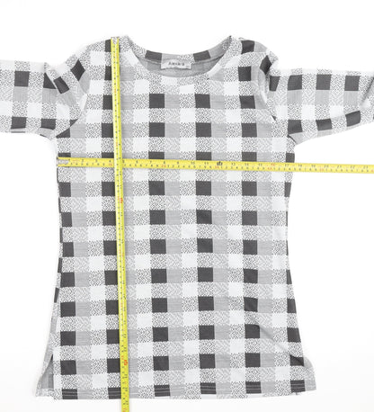 Alexara Women's Grey Check Long Sleeve Tunic Blouse Size S