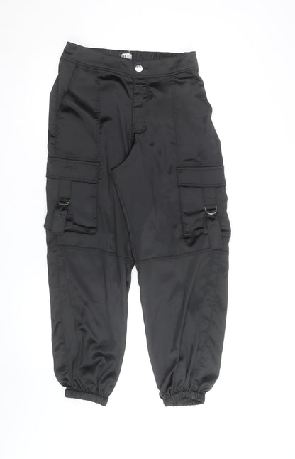 River Island Women's Black Cargo Trousers Size 10 Satin Utility Style