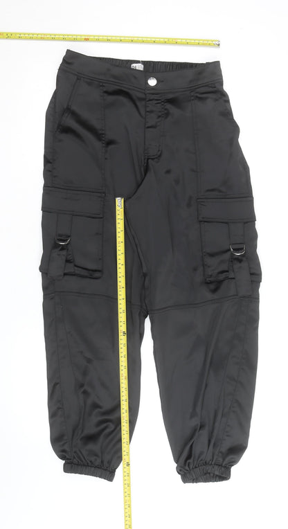 River Island Women's Black Cargo Trousers Size 10 Satin Utility Style