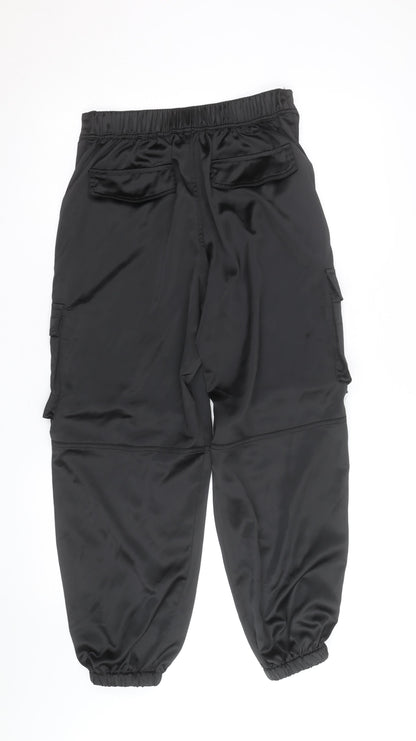 River Island Women's Black Cargo Trousers Size 10 Satin Utility Style