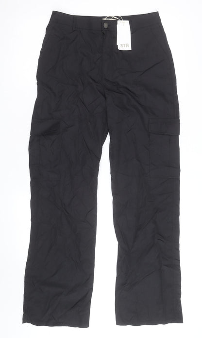 STR Women's Black Cargo Trousers M Regular Fit Cotton Blend