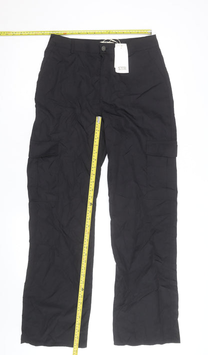 STR Women's Black Cargo Trousers M Regular Fit Cotton Blend